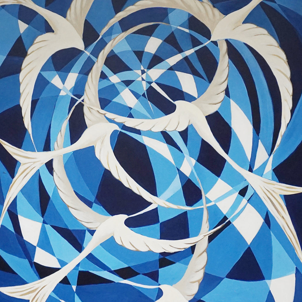 An Abstract Art Deco Style Painting by Vera Jefferson Oil on Canvas ' Swirling Swallows' - Jeroen Markies Art Deco
