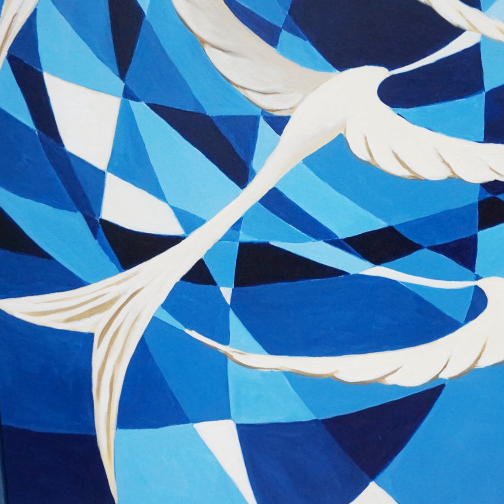 An Abstract Art Deco Style Painting by Vera Jefferson Oil on Canvas ' Swirling Swallows' - Jeroen Markies Art Deco