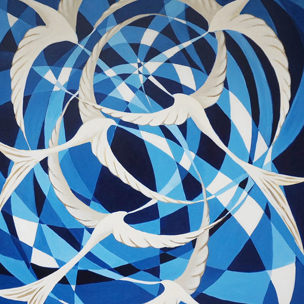 An Abstract Art Deco Style Painting by Vera Jefferson Oil on Canvas ' Swirling Swallows' - Jeroen Markies Art Deco
