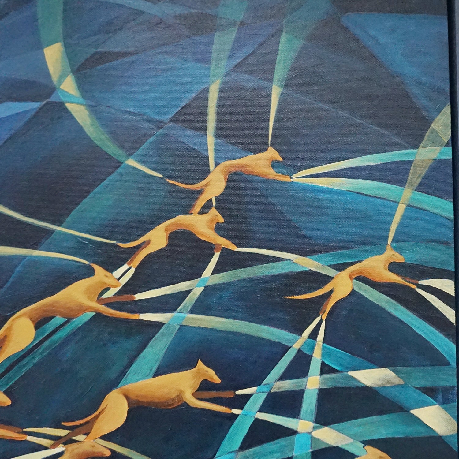 Contemporary Art Deco Style Oil on Canvas Painting of Dogs Running by Vera Jefferson - Jeroen Markies Art Deco
