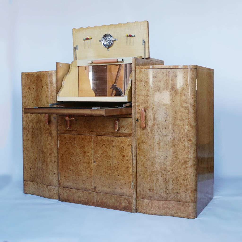 Art Deco Cocktail Sideboard by Harry & Lou Epstein, Burr Walnut Veneered throughout. Jeroen Markies Art Deco