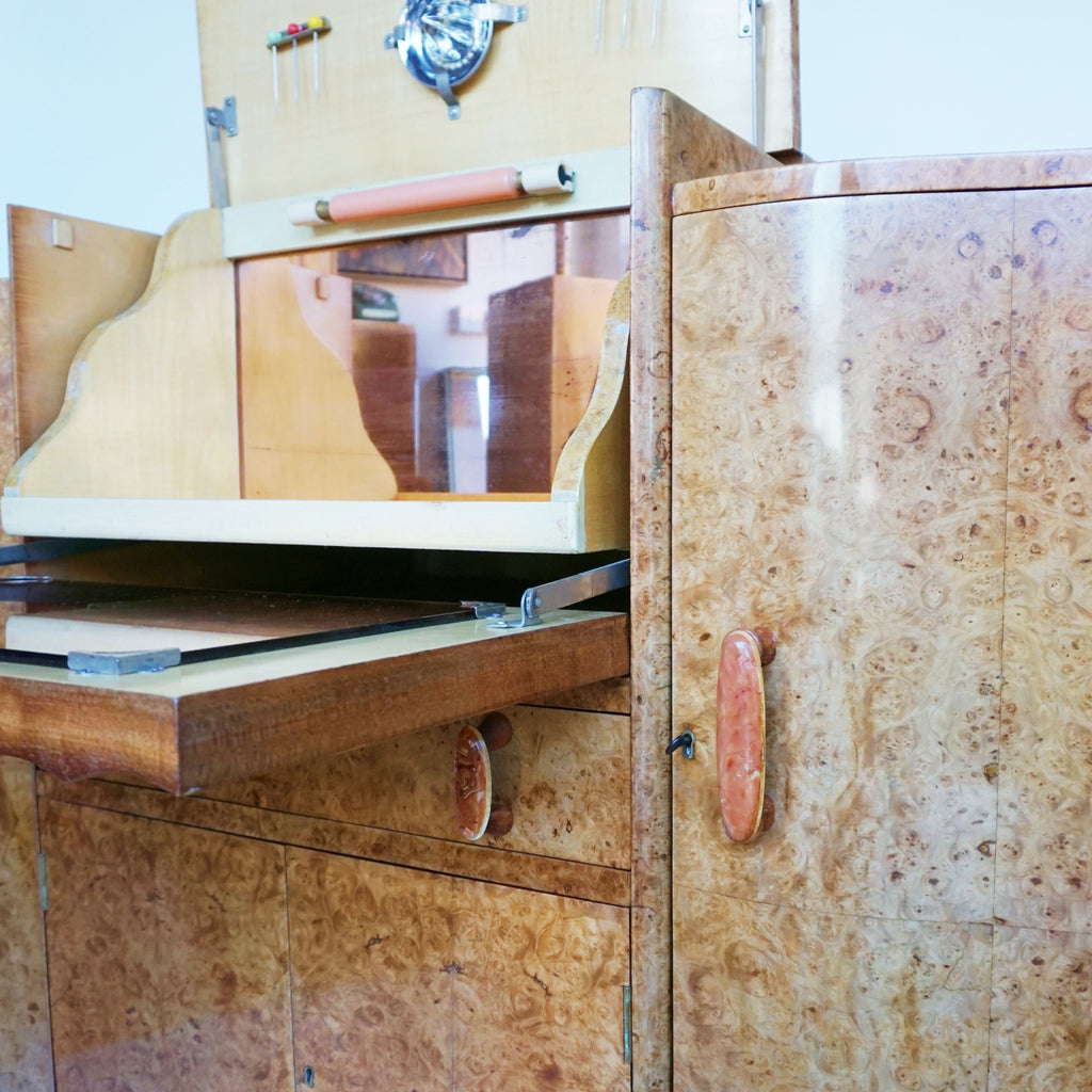 Art Deco Cocktail Sideboard by Harry & Lou Epstein, Burr Walnut Veneered throughout. Jeroen Markies Art Deco