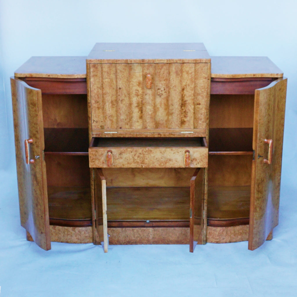 Art Deco Cocktail Sideboard by Harry & Lou Epstein, Burr Walnut Veneered throughout. Jeroen Markies Art Deco