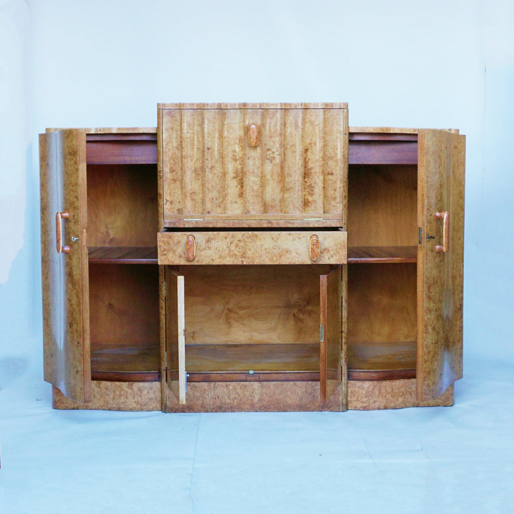 Art Deco Cocktail Sideboard by Harry & Lou Epstein, Burr Walnut Veneered throughout. Jeroen Markies Art Deco