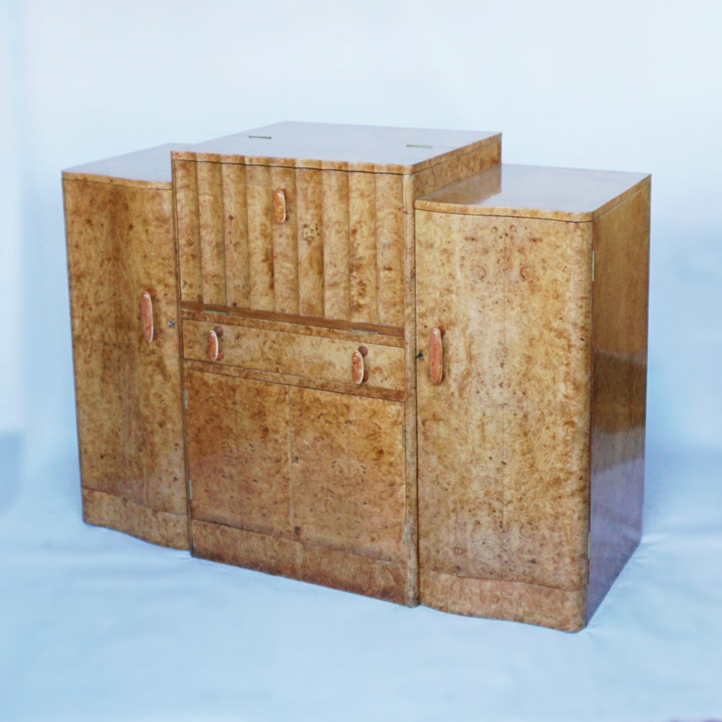 Art Deco Cocktail Sideboard by Harry & Lou Epstein, Burr Walnut Veneered throughout. Jeroen Markies Art Deco