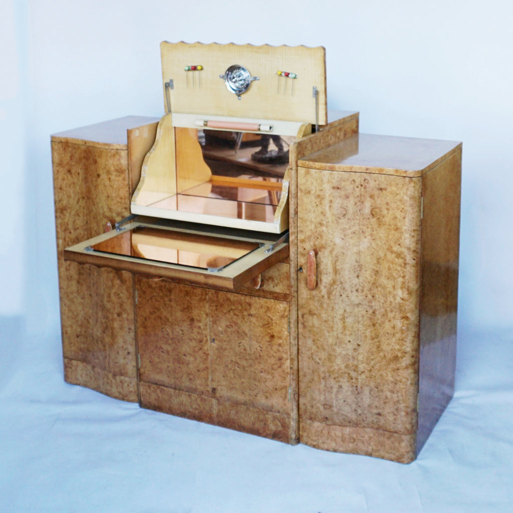 Art Deco Cocktail Sideboard by Harry & Lou Epstein, Burr Walnut Veneered throughout. Jeroen Markies Art Deco
