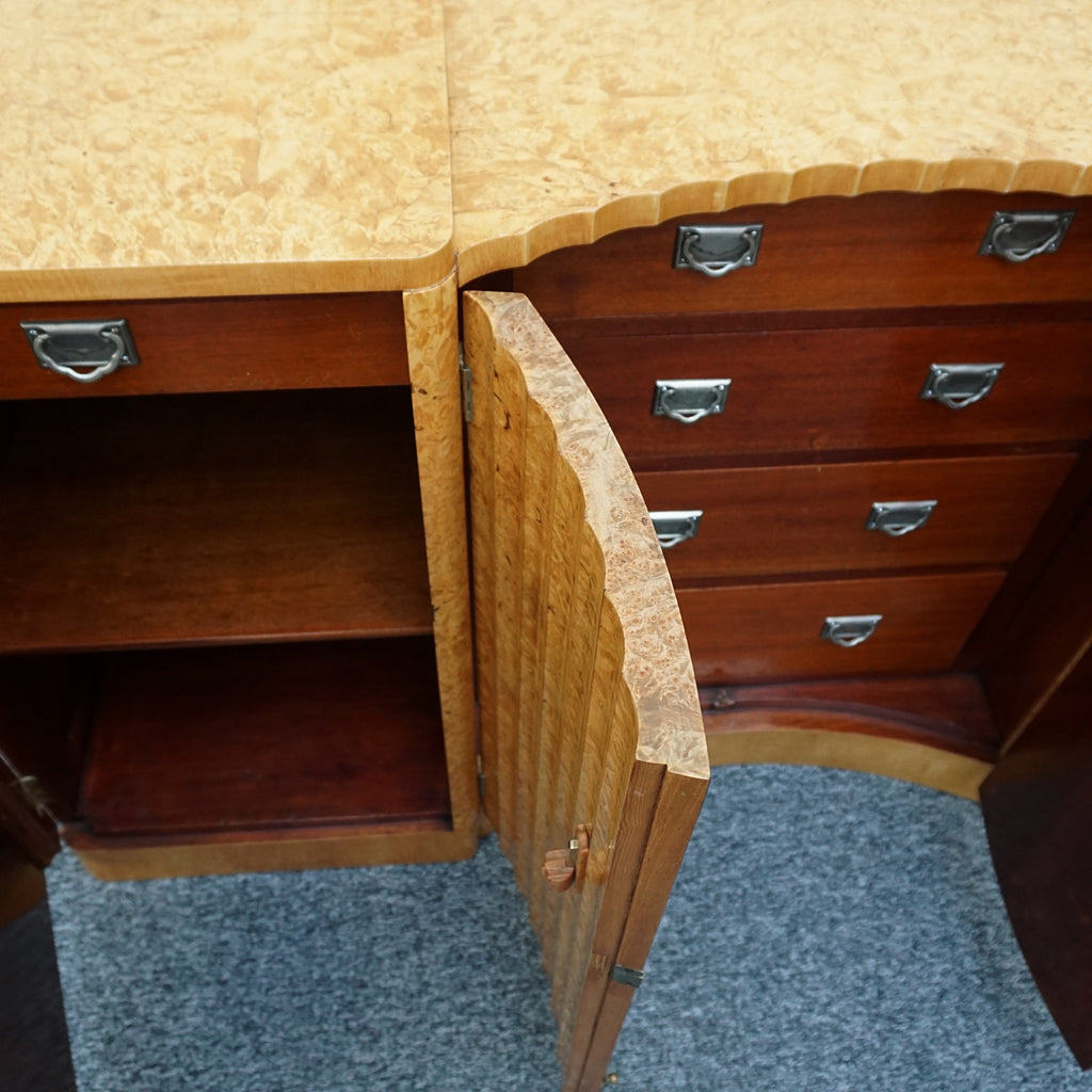 Art Deco Sideboard by Harry & Lou Epstein English Circa 1930 veneered in burr walnut with original bakelite handles. Vintage Art Deco - Jeroen Markies Art Deco