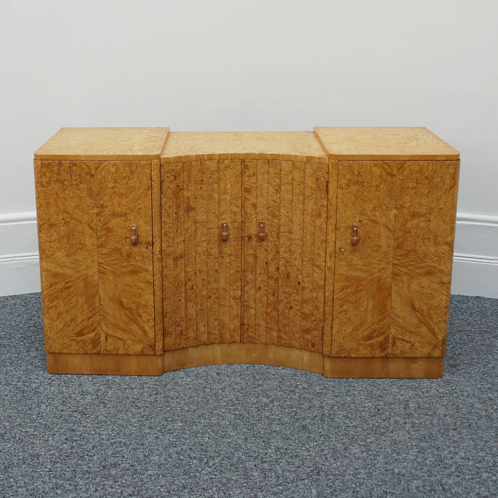 Art Deco Sideboard by Harry & Lou Epstein English Circa 1930 veneered in burr walnut with original bakelite handles. Vintage Art Deco - Jeroen Markies Art Deco