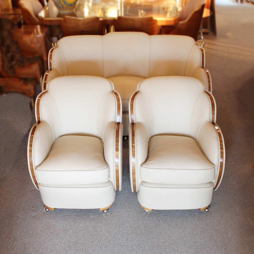 Epstein Art Deco three piece cloud suite sofa and two armchairs circa 1930 at Jeroen Markies