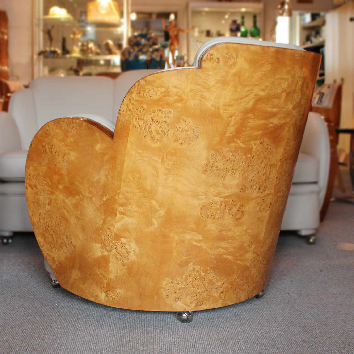 Epstein Art Deco three piece cloud suite in burr walnut at Jeroen Markies Art Deco