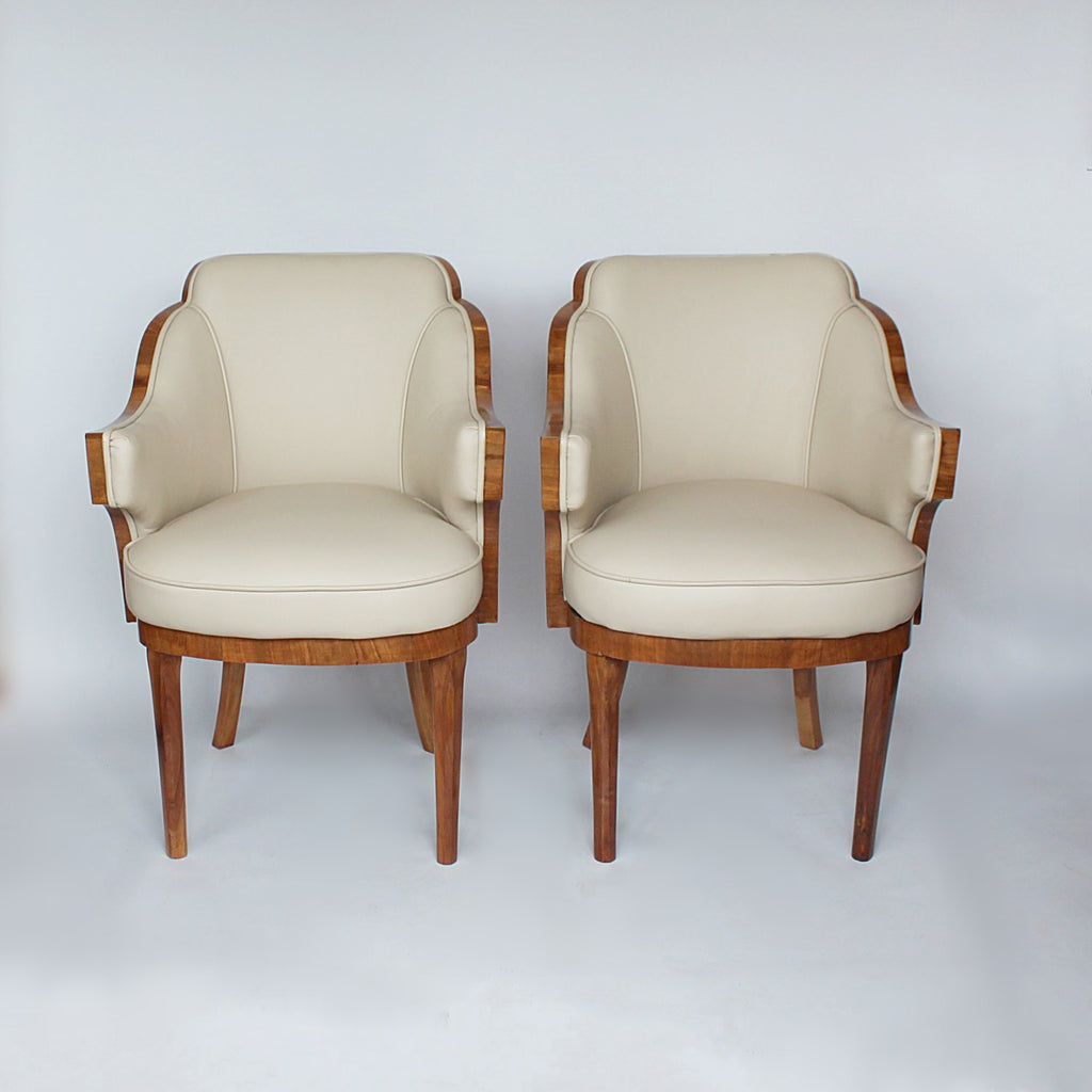 Epstein Art Deco walnut and leather armchairs circa 1930