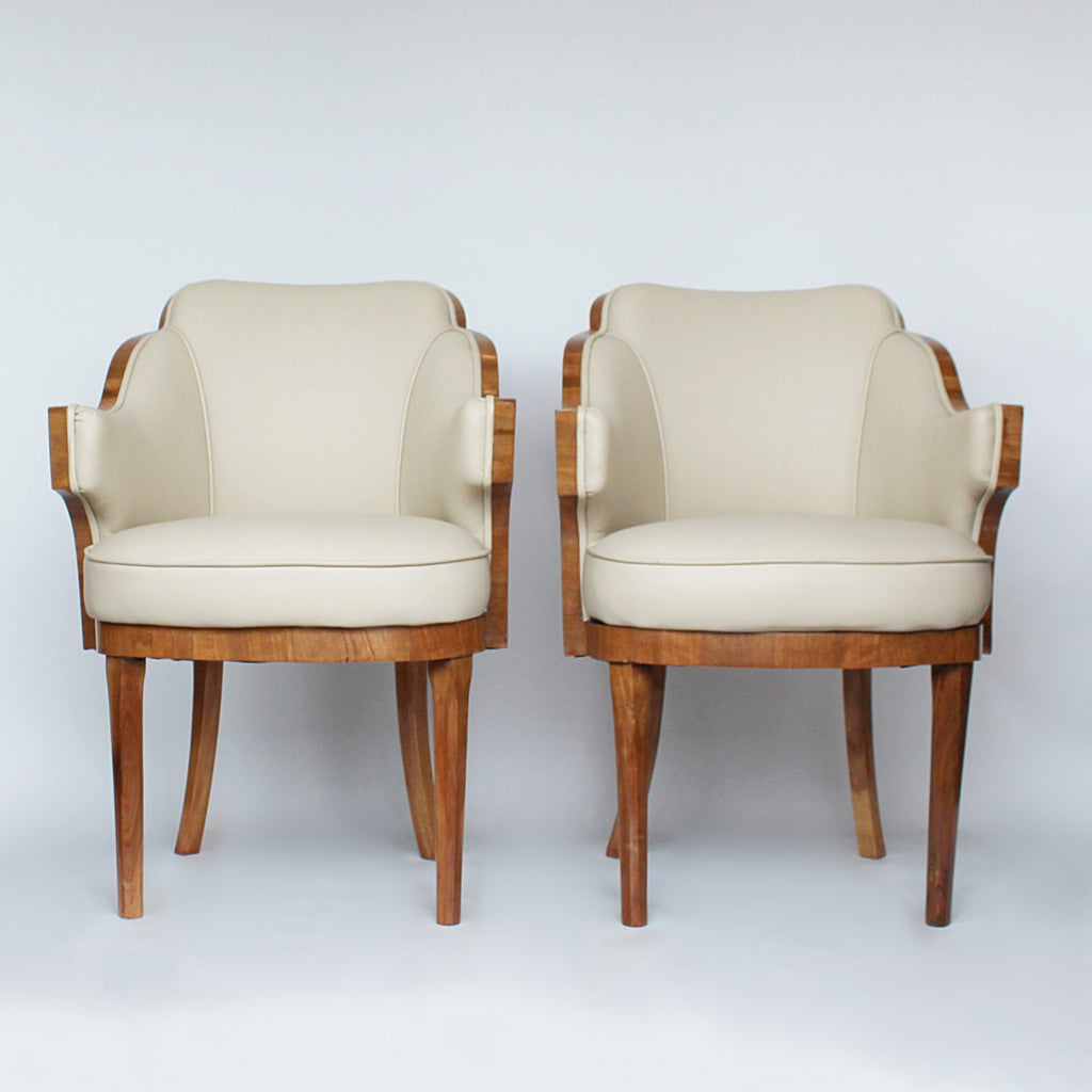 Epstein Art Deco walnut and leather armchairs circa 1930