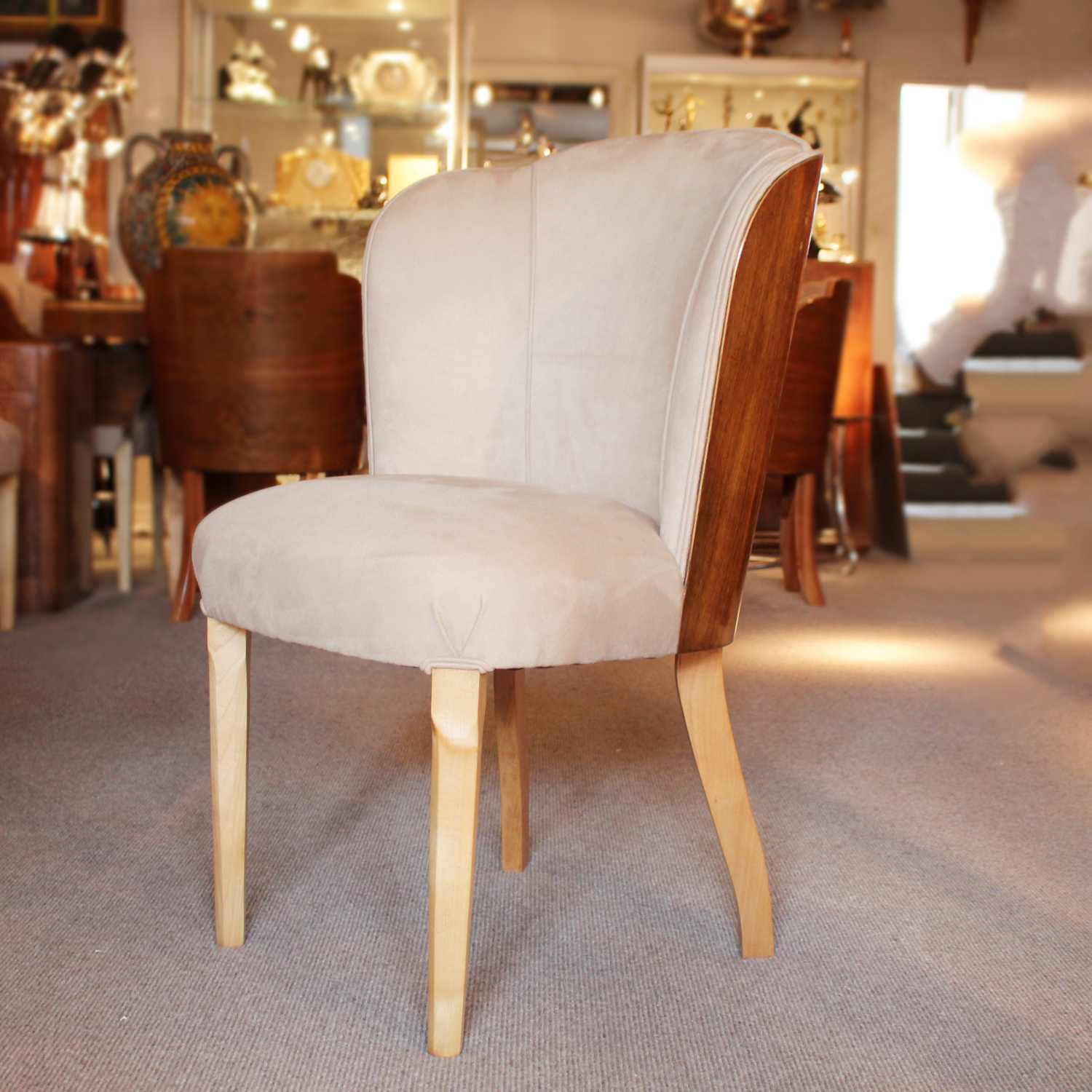Art Deco 6 seat dining suite by Harry & Lou Epstein in figured walnut at Jeroen Markies