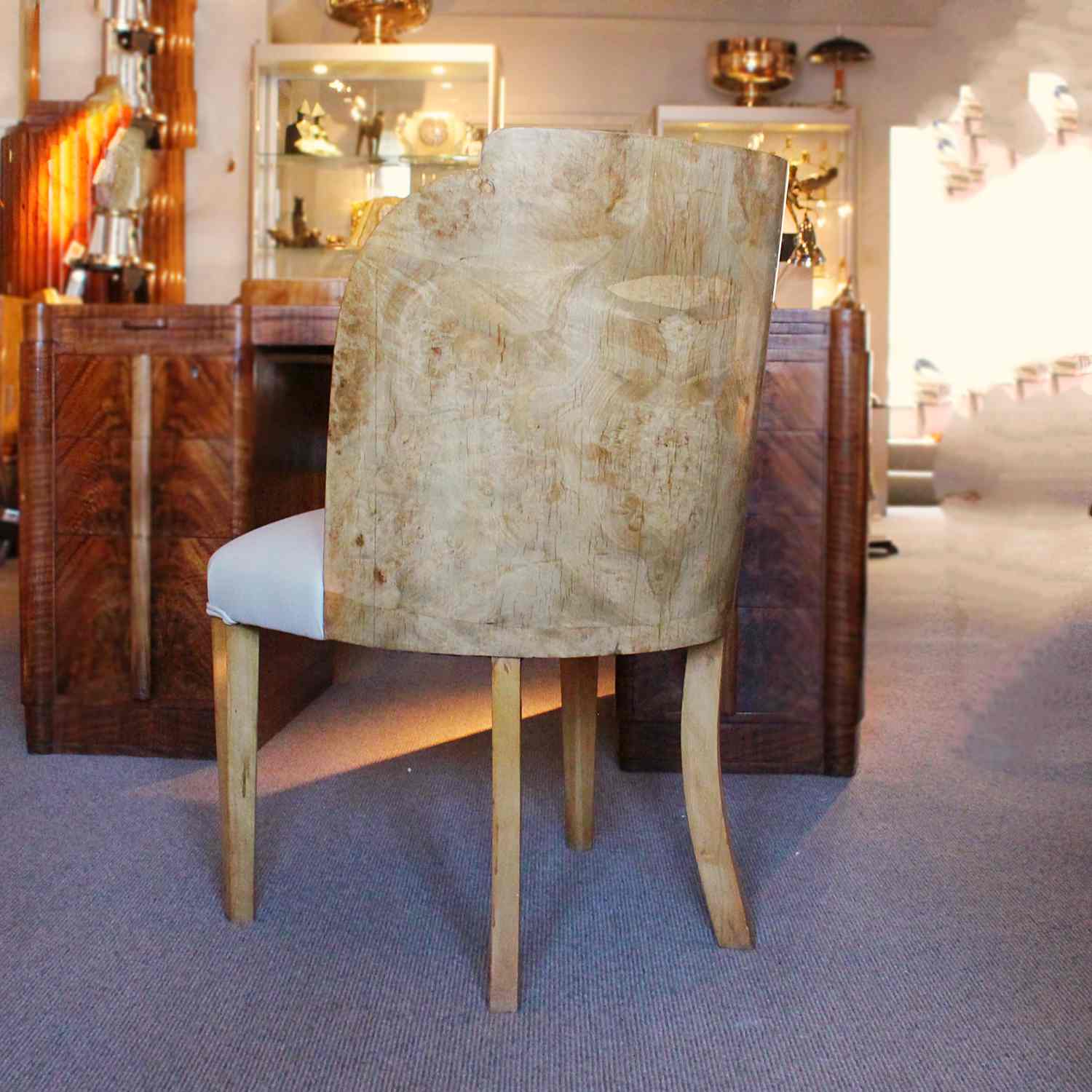 Epstein Art Deco six seat dining suite in walnut and cream leather at Jeroen Markies