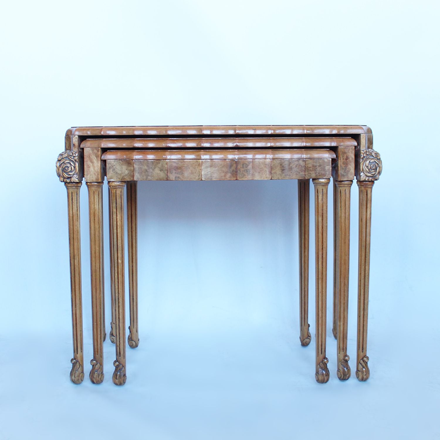 Epstein Art Deco nest of tables in burr walnut circa 1930 at Jeroen Markies