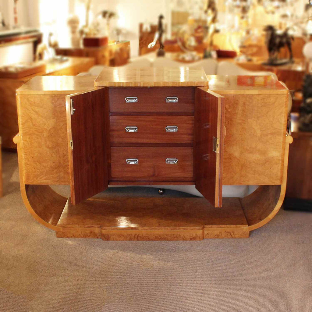 Epstein Art Deco sideboard in figured walnut with u-shaped base