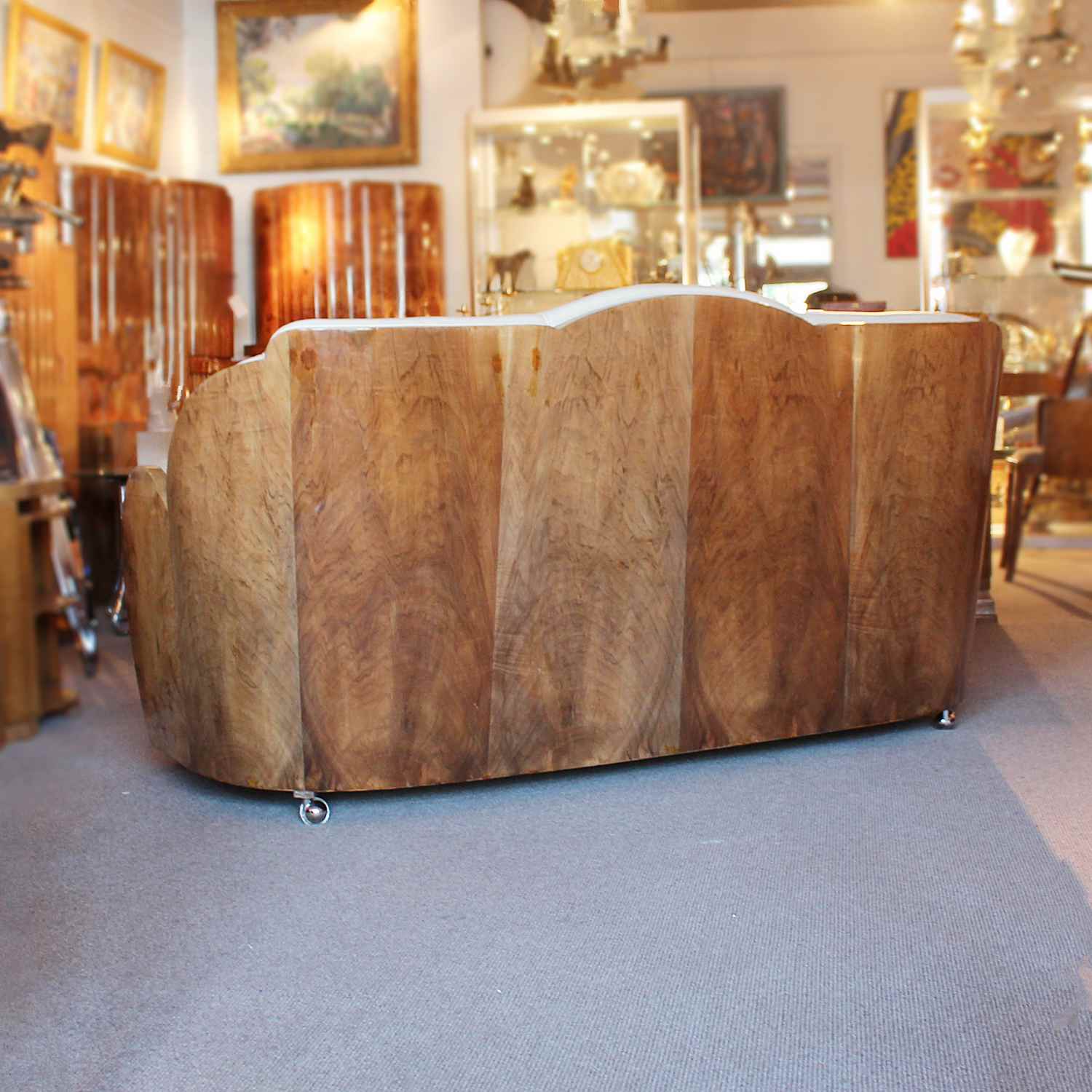 Epstein Art Deco three piece cloud suite with walnut wraps at Jeroen Markies