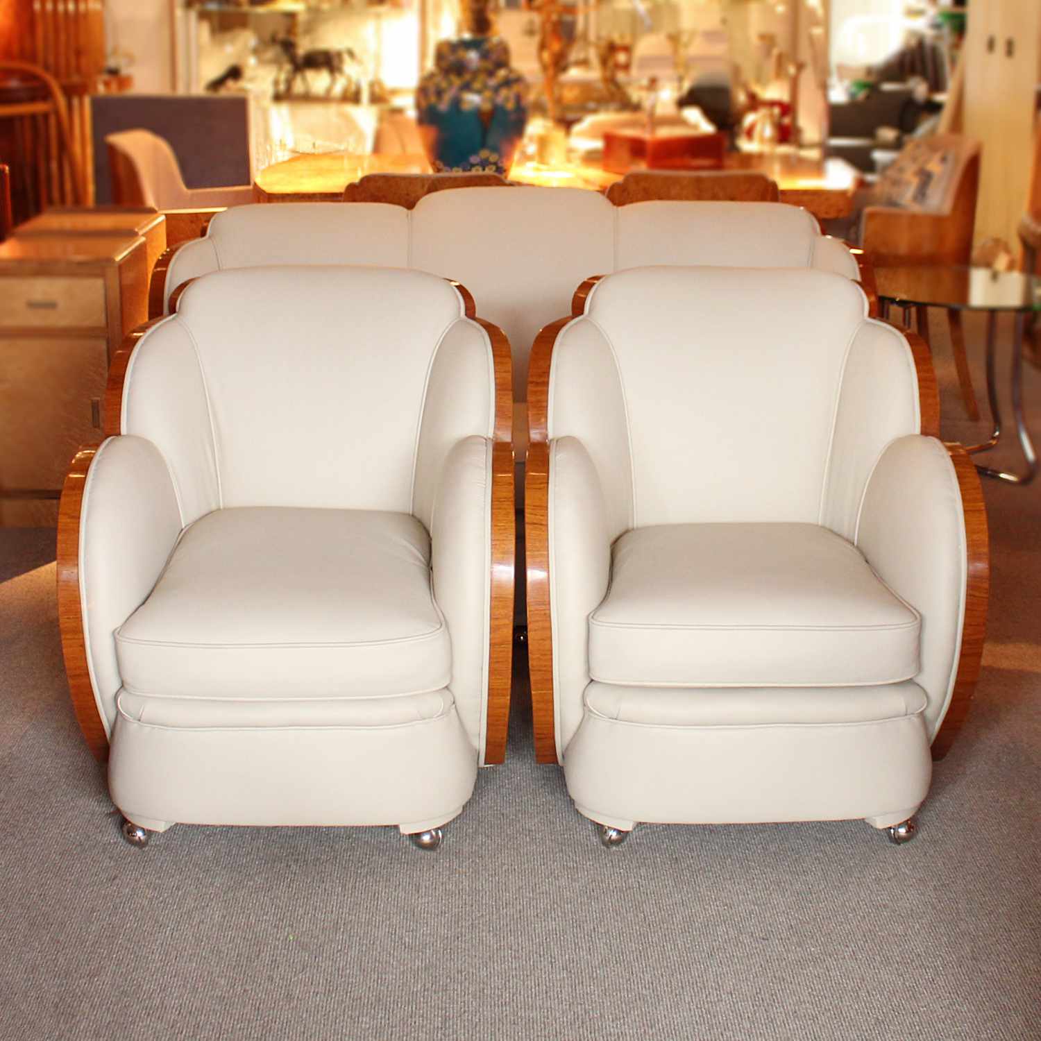 Epstein Art Deco three piece cloud suite in burr walnut at Jeroen Markies Art Deco