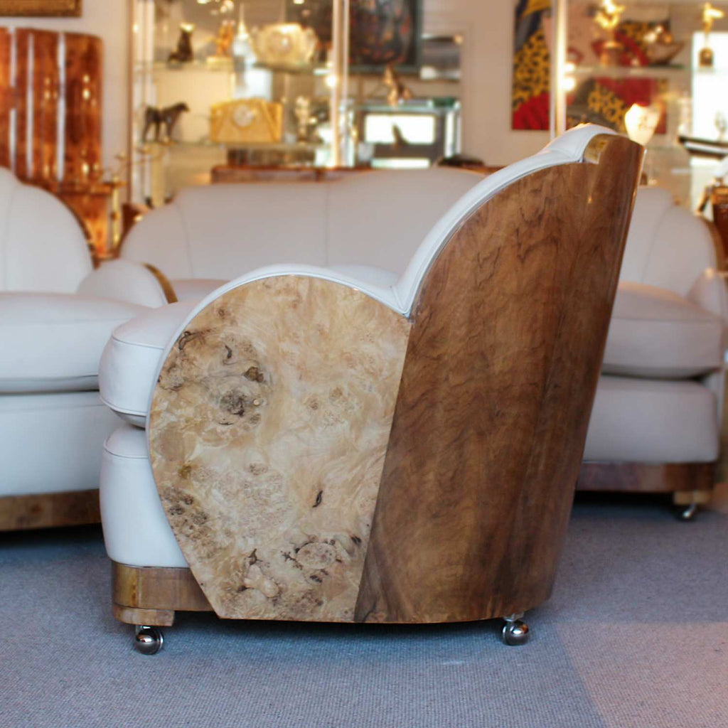 Epstein Art Deco three piece cloud suite with walnut wraps at Jeroen Markies