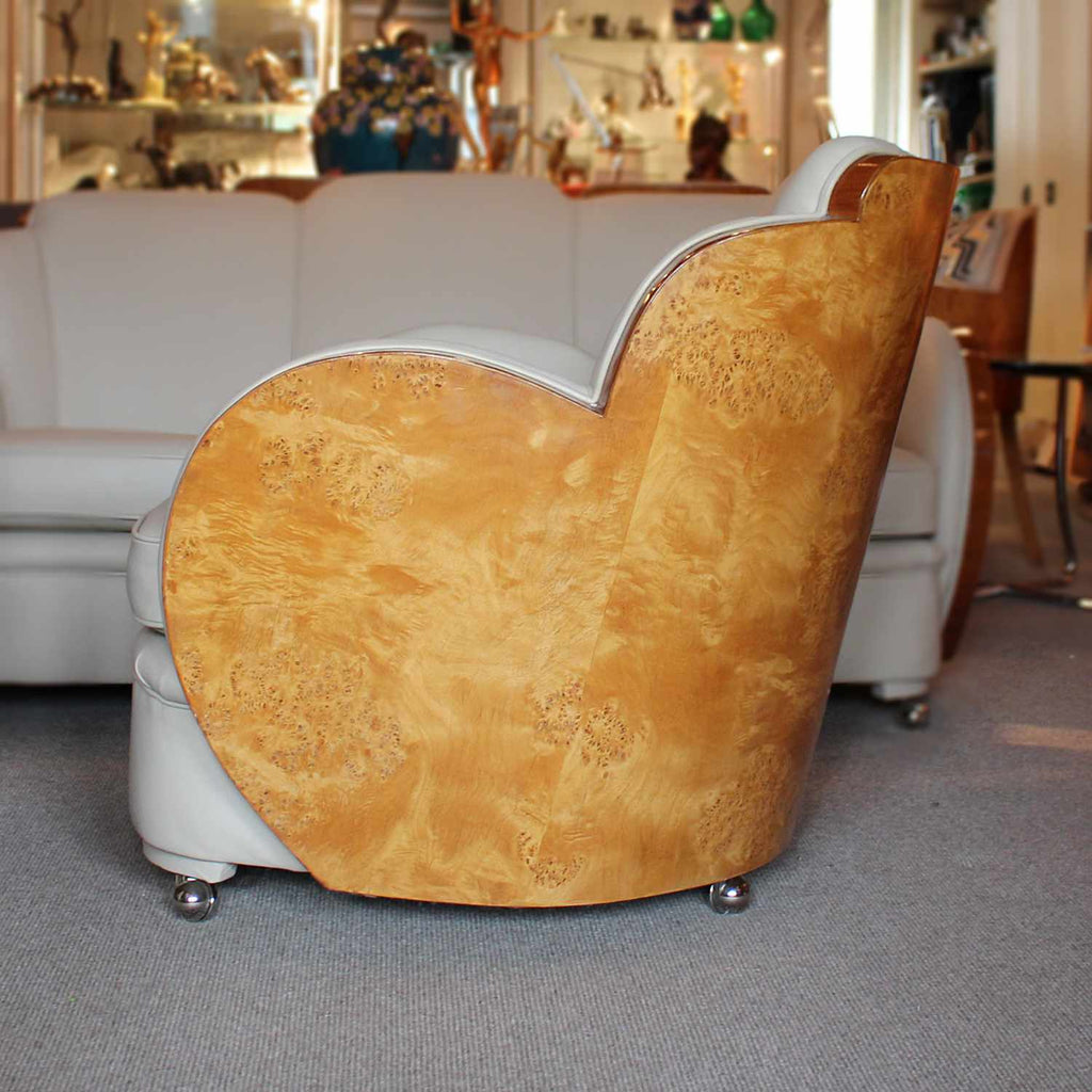 Epstein Art Deco three piece cloud suite in burr walnut at Jeroen Markies Art Deco