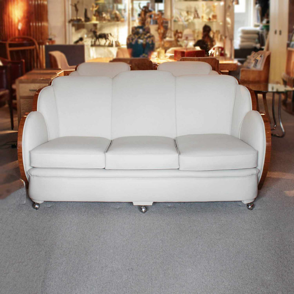 Epstein Art Deco three piece cloud suite in burr walnut at Jeroen Markies Art Deco