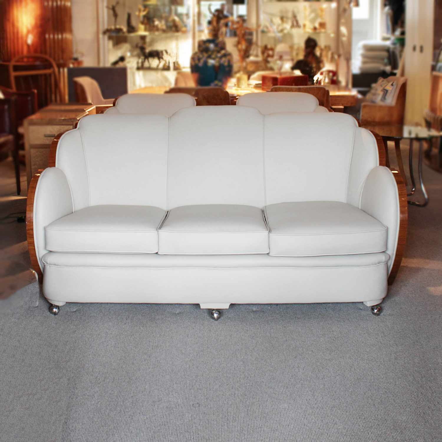 Epstein Art Deco three piece cloud suite in burr walnut at Jeroen Markies Art Deco