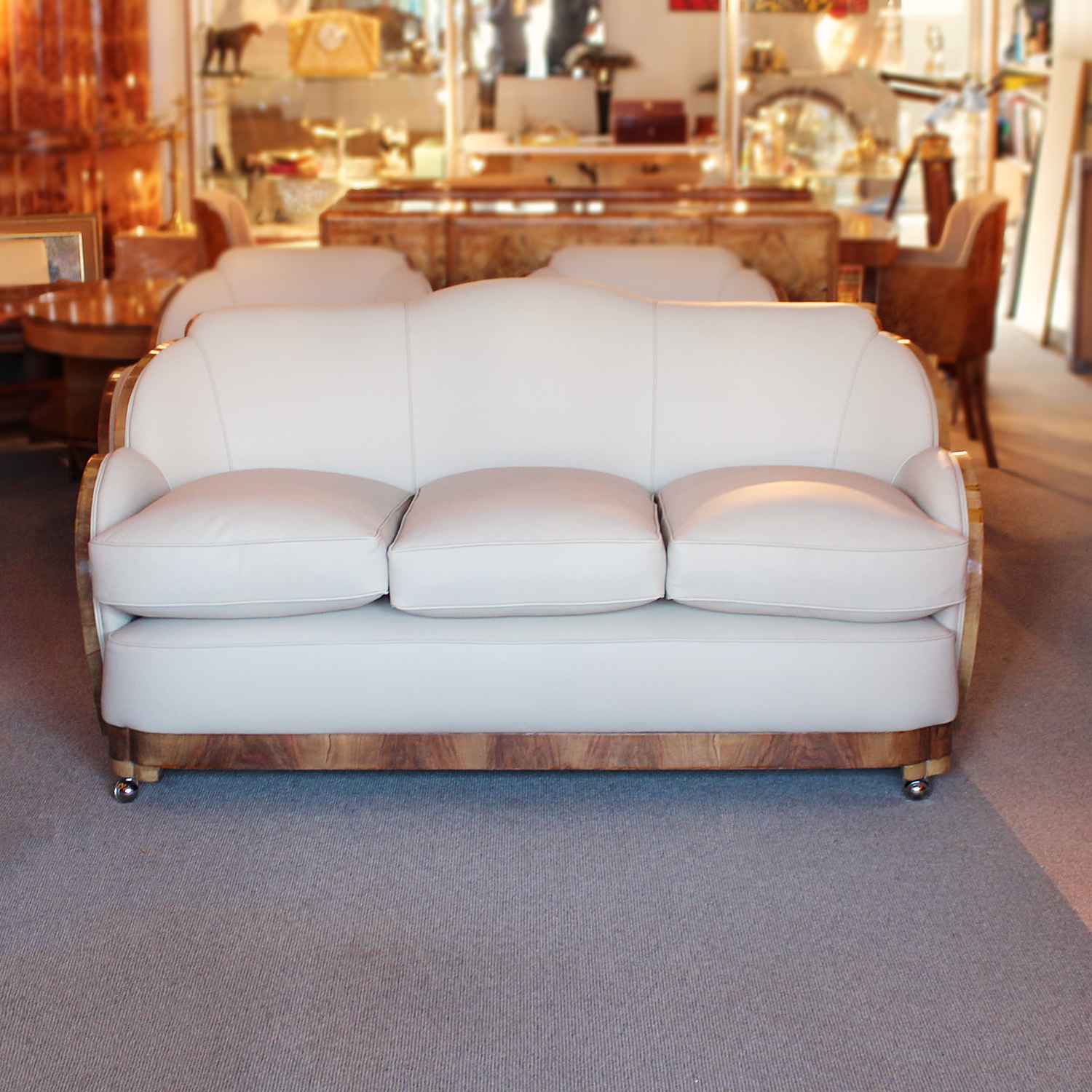 Epstein Art Deco three piece cloud suite with walnut wraps at Jeroen Markies