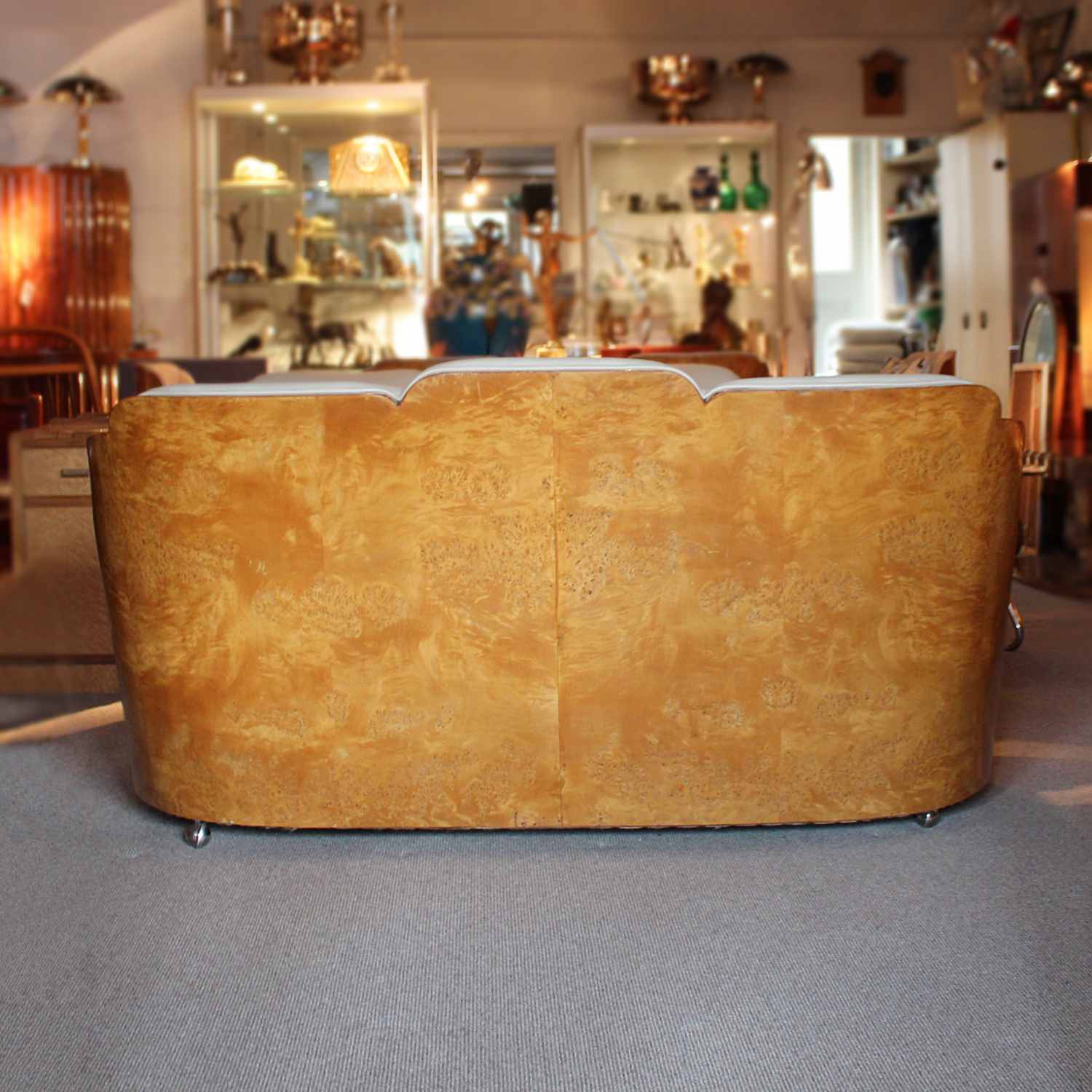 Epstein Art Deco three piece cloud suite in burr walnut at Jeroen Markies Art Deco