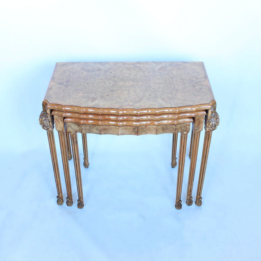 Epstein Art Deco nest of tables in burr walnut circa 1930 at Jeroen Markies
