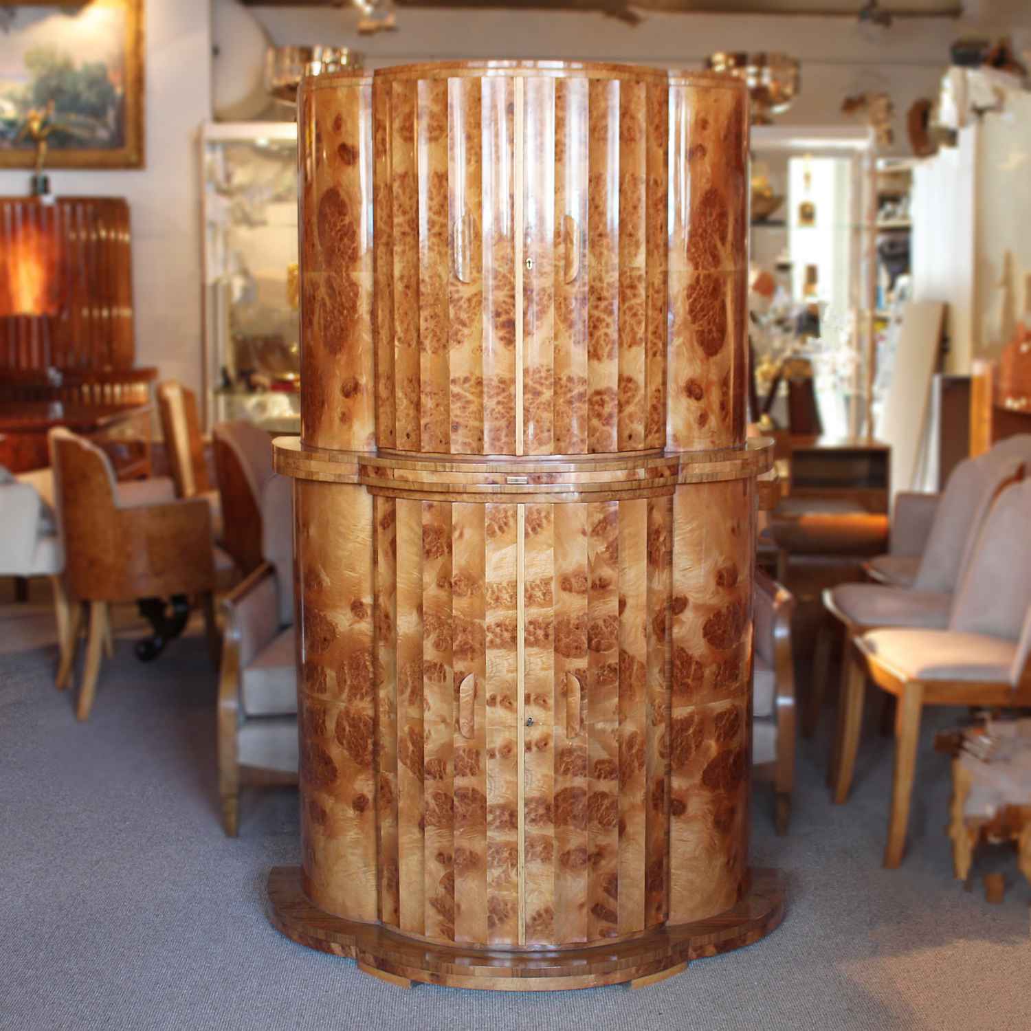 Epstein Art Deco demi lune walnut cocktail cabinet circa 1930