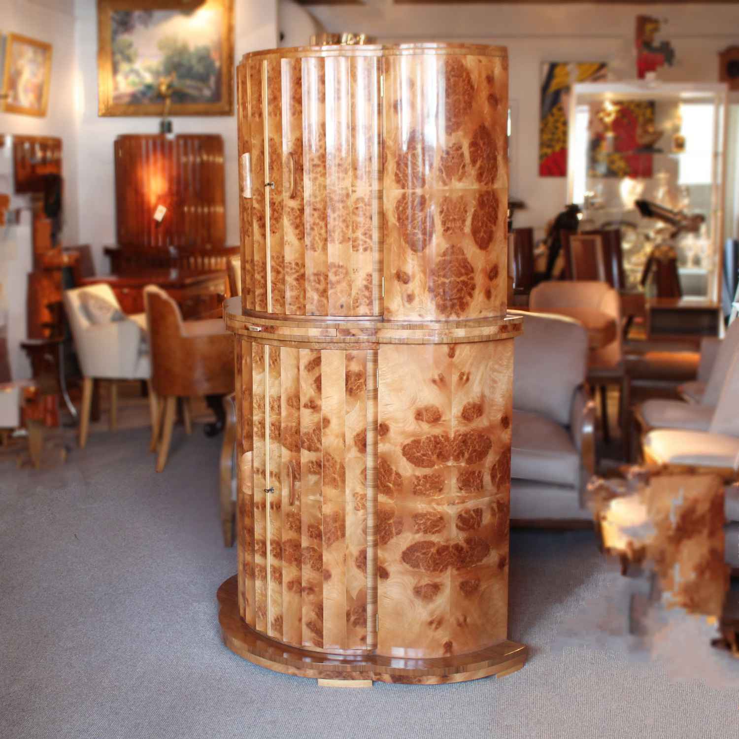Epstein Art Deco demi lune walnut cocktail cabinet circa 1930