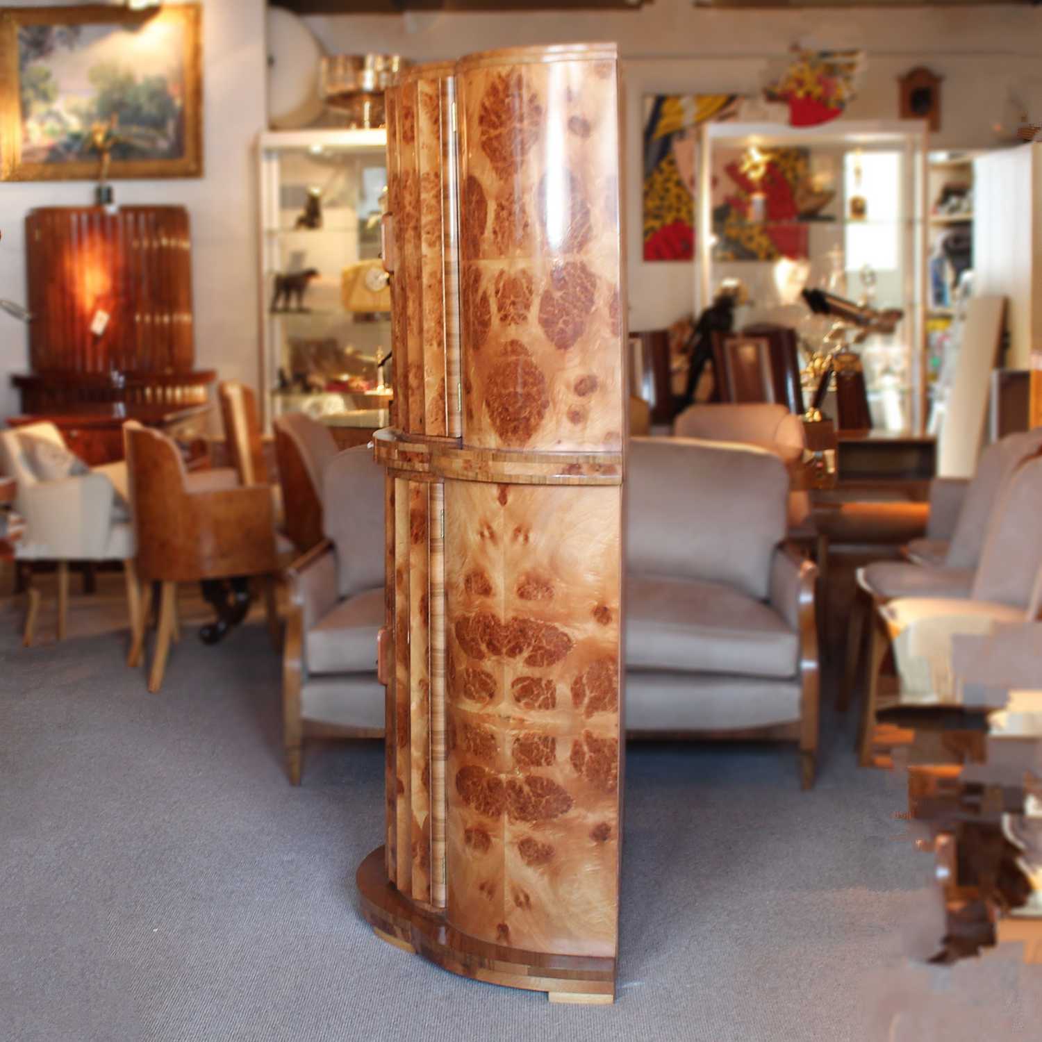 Epstein Art Deco demi lune walnut cocktail cabinet circa 1930