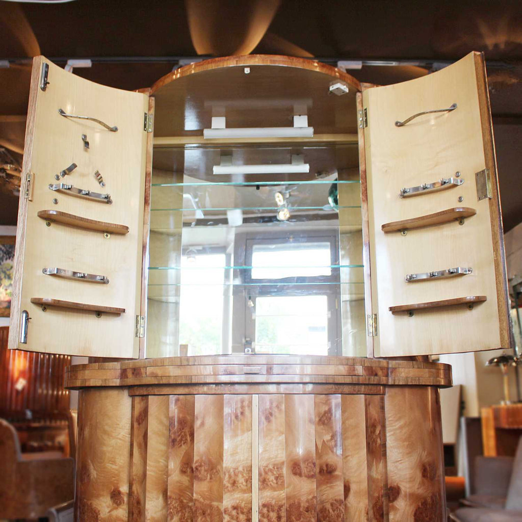 Epstein Art Deco demi lune walnut cocktail cabinet circa 1930