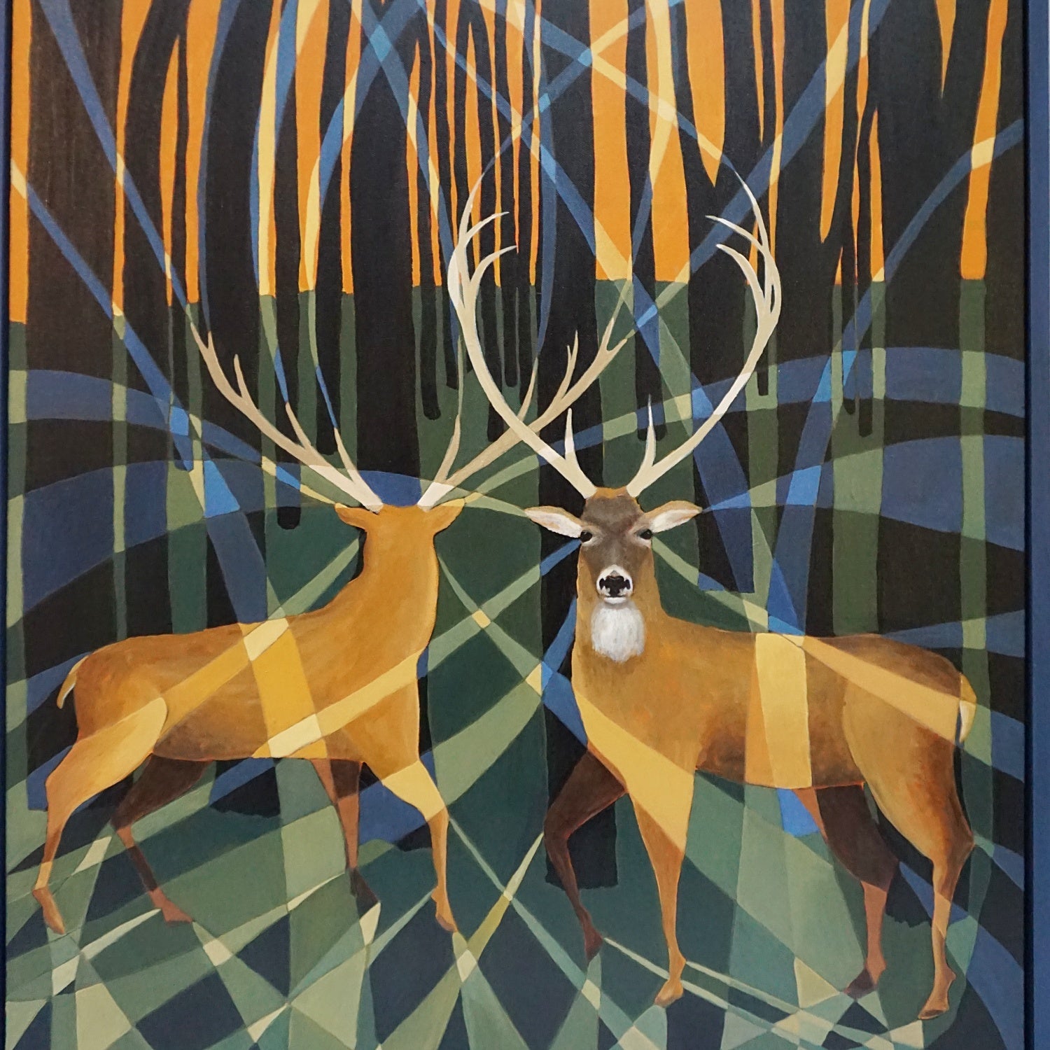 Vera Jefferson Forest Stags Oil on Canvas Painting - Jeroen Markies Art Deco