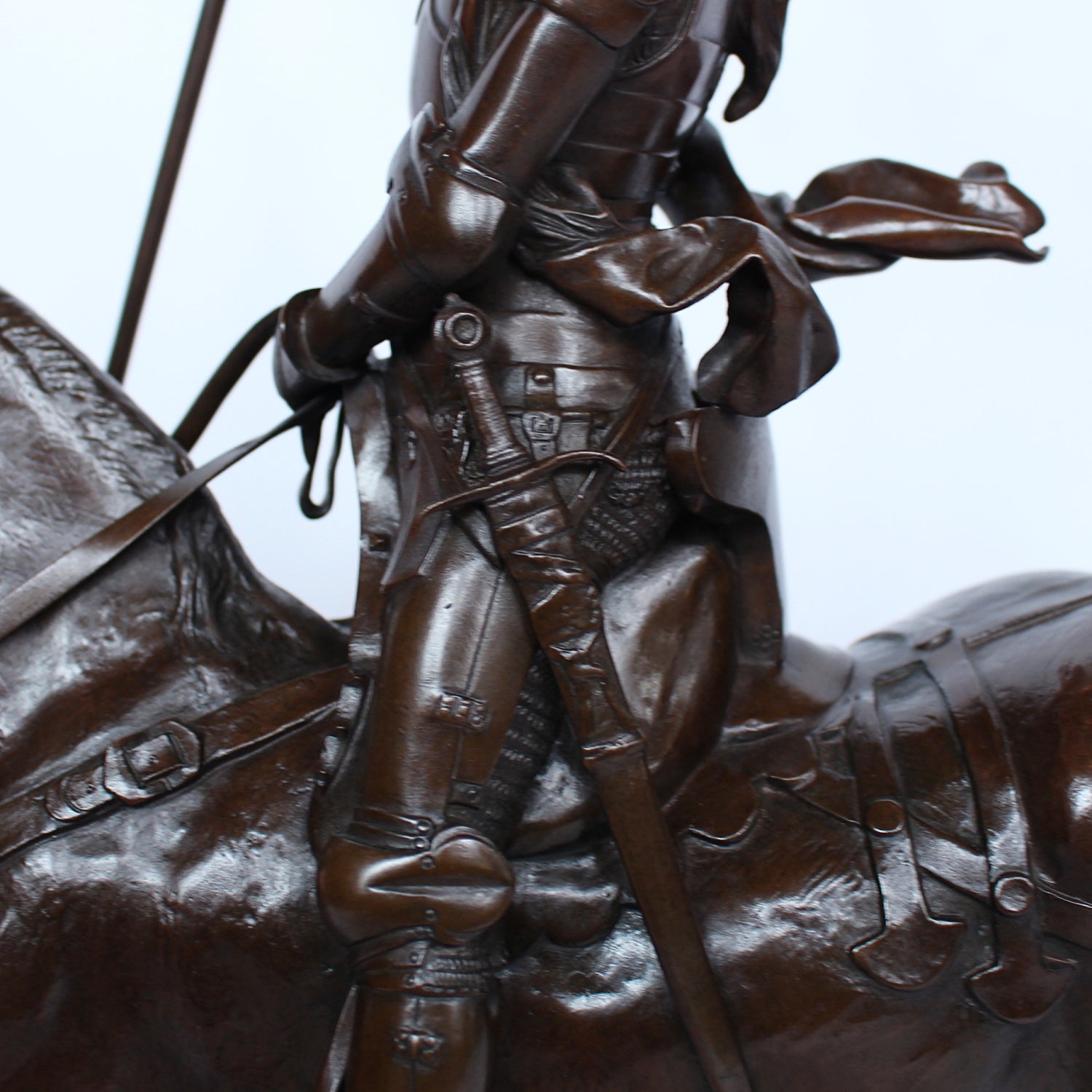 Jeanne d'Arc. A stunning early salon version of the famous Joan of Arc in the Place des Pyramides in Paris. Wonderful rich brown patina and stunning hand chased detail and characterisation. Set on an integral, naturalistic plinth. Signed E Fremiet to cast at Jeroen Markies