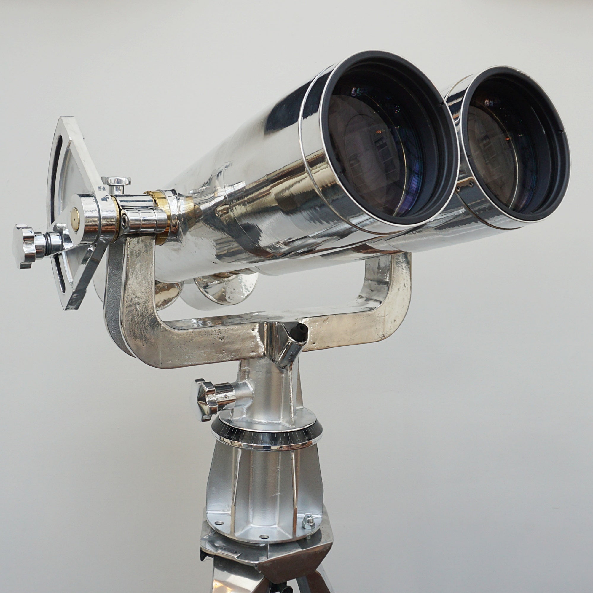 25x150 Fuji Meibo Naval/Marine Binoculars on Tripod Chromed Metal and Brass Full Working Order - Jeroen Markies Art Deco