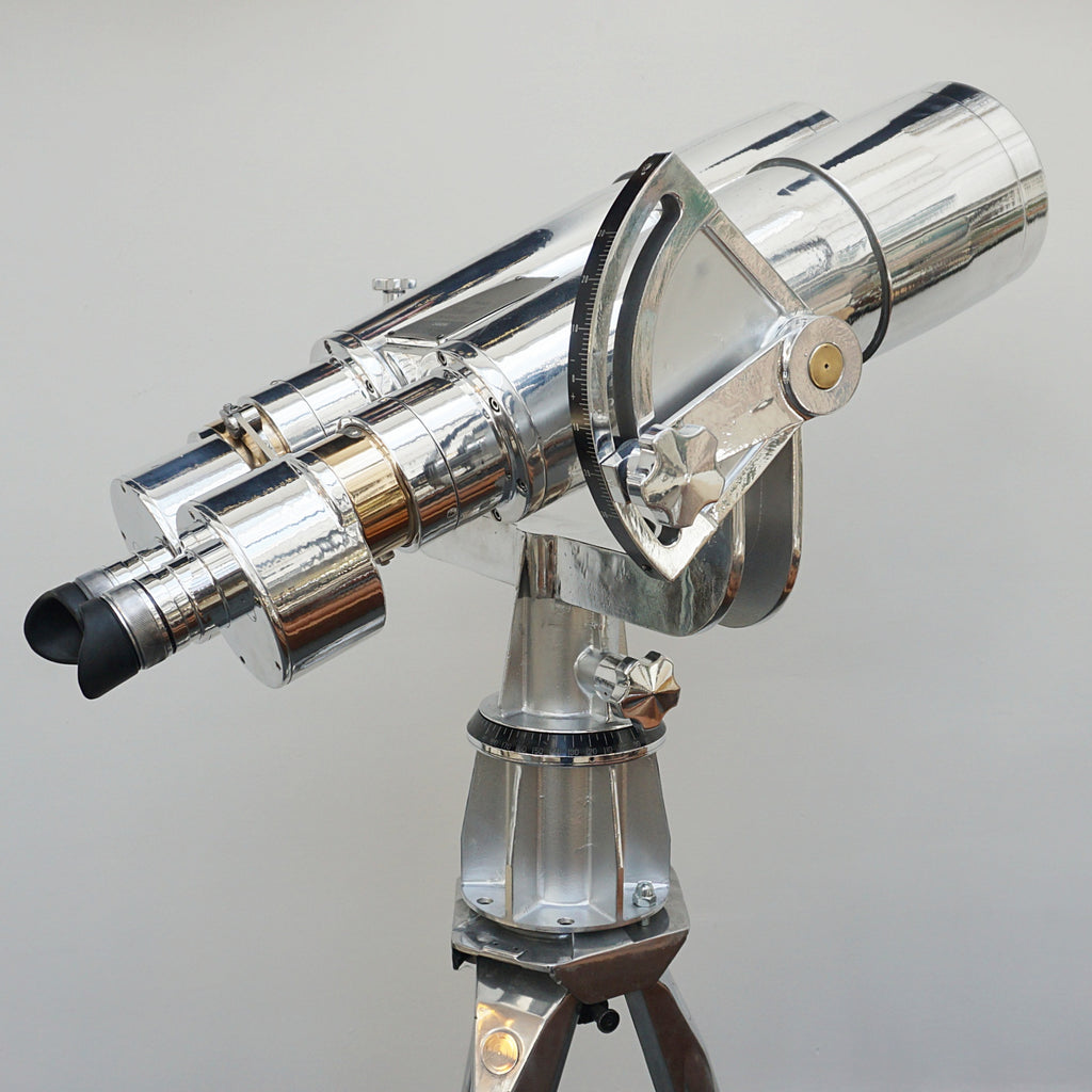 25x150 Fuji Meibo Naval/Marine Binoculars on Tripod Chromed Metal and Brass Full Working Order - Jeroen Markies Art Deco