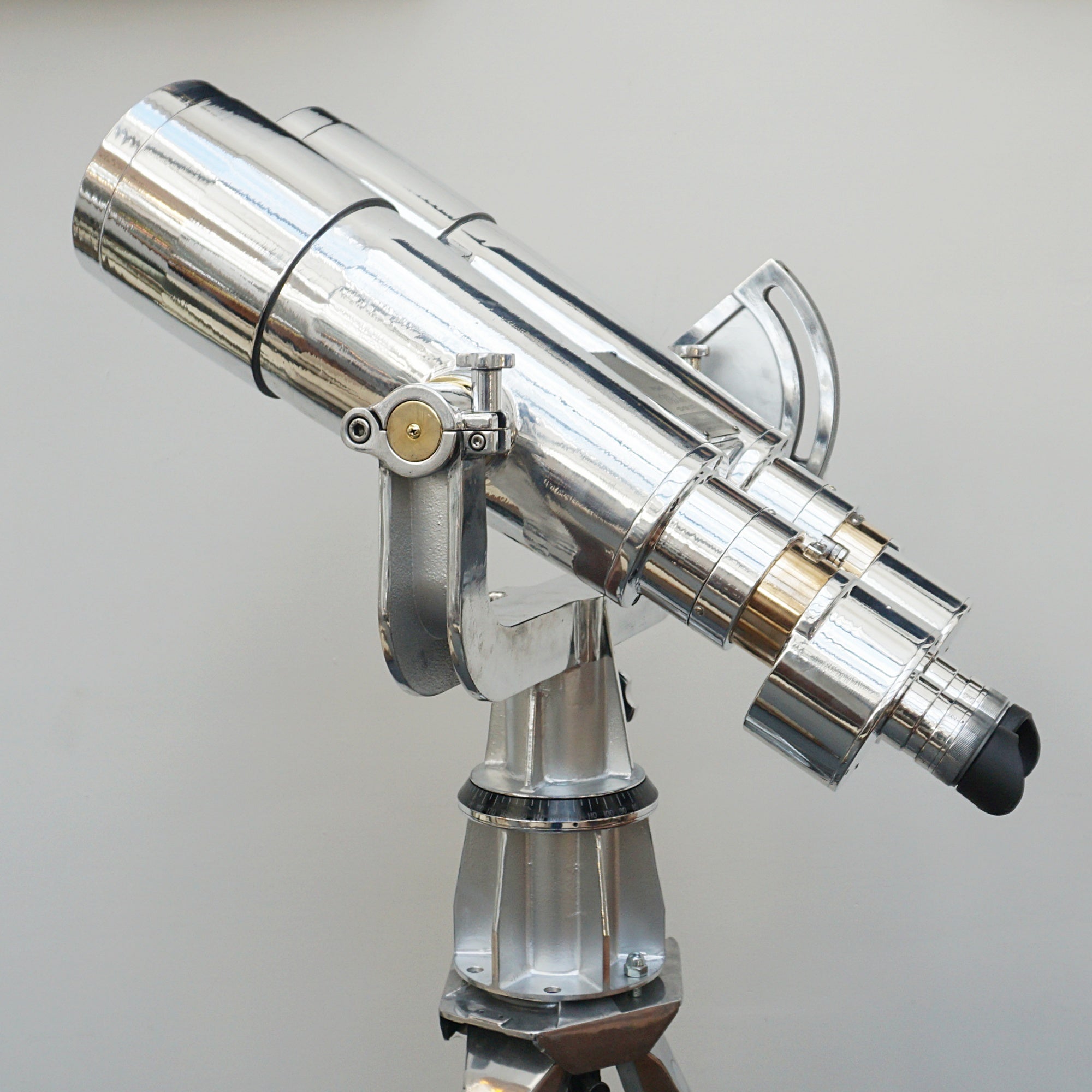 25x150 Fuji Meibo Naval/Marine Binoculars on Tripod Chromed Metal and Brass Full Working Order - Jeroen Markies Art Deco