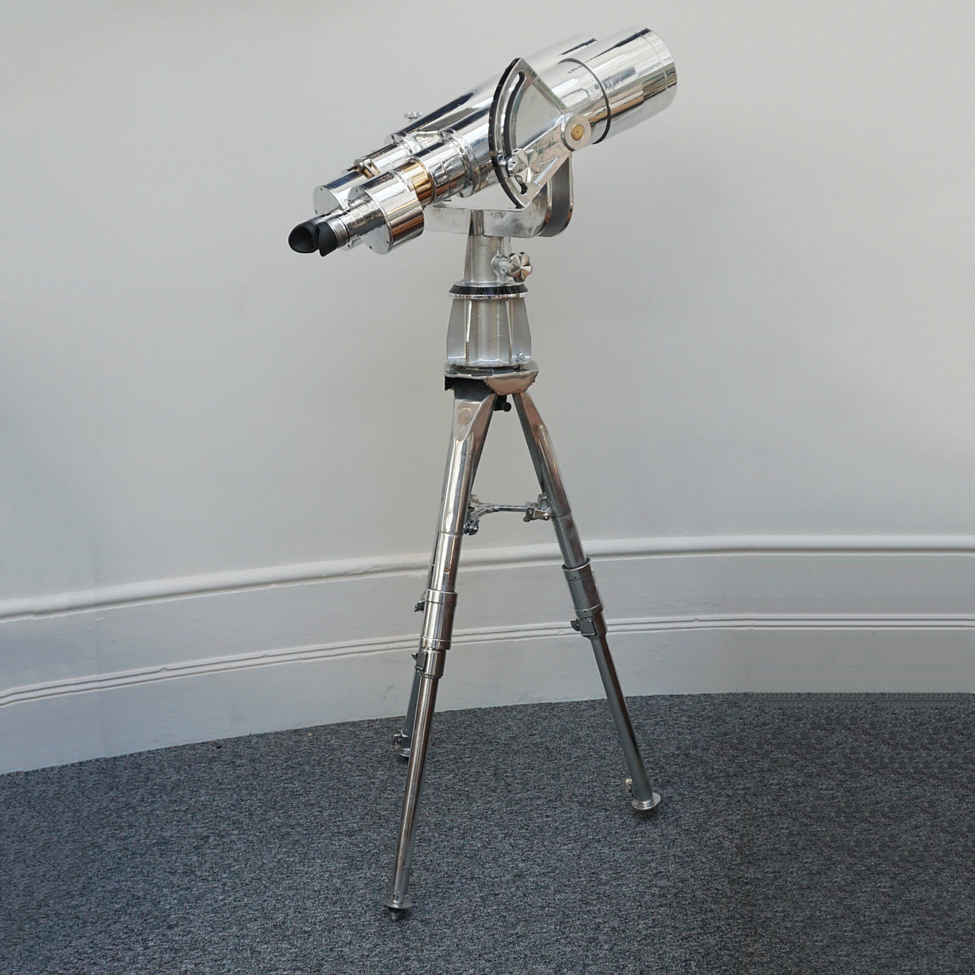 25x150 Fuji Meibo Naval/Marine Binoculars on Tripod Chromed Metal and Brass Full Working Order - Jeroen Markies Art Deco