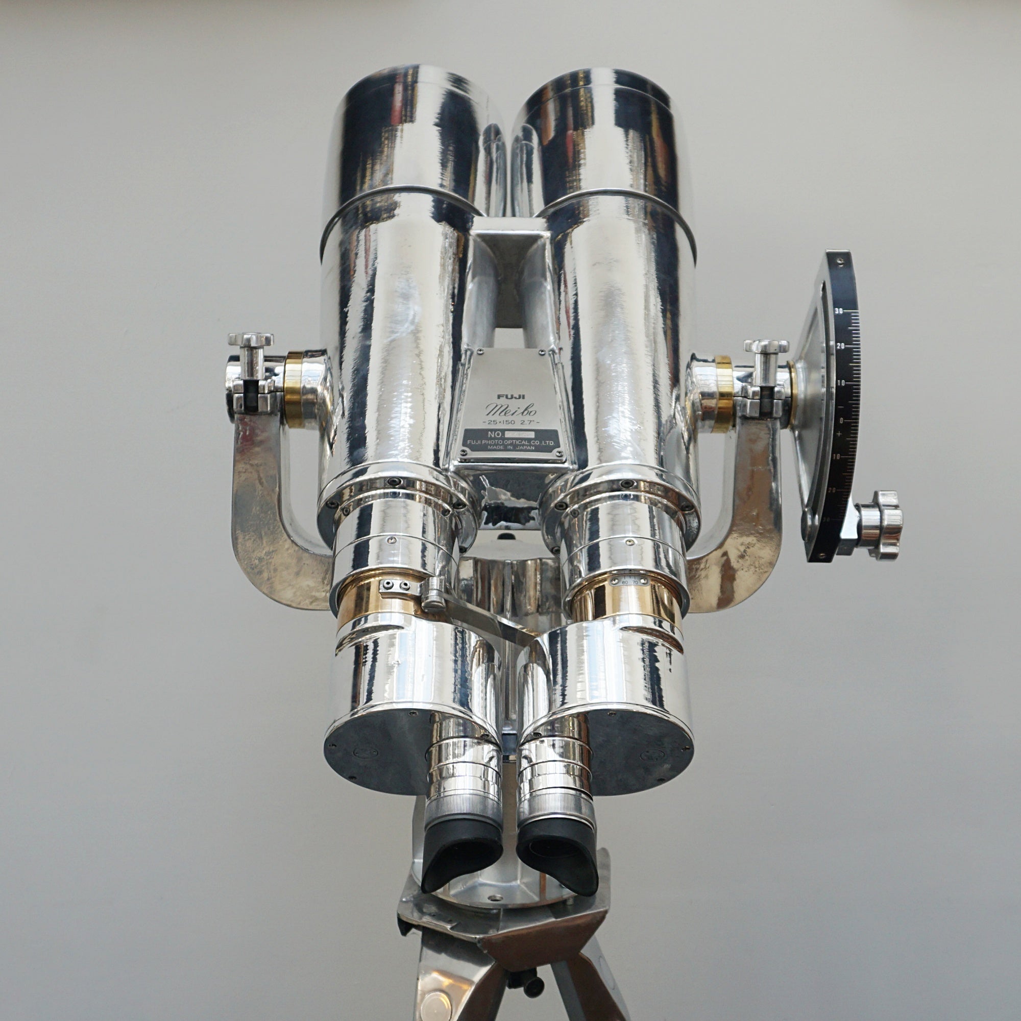 25x150 Fuji Meibo Naval/Marine Binoculars on Tripod Chromed Metal and Brass Full Working Order - Jeroen Markies Art Deco