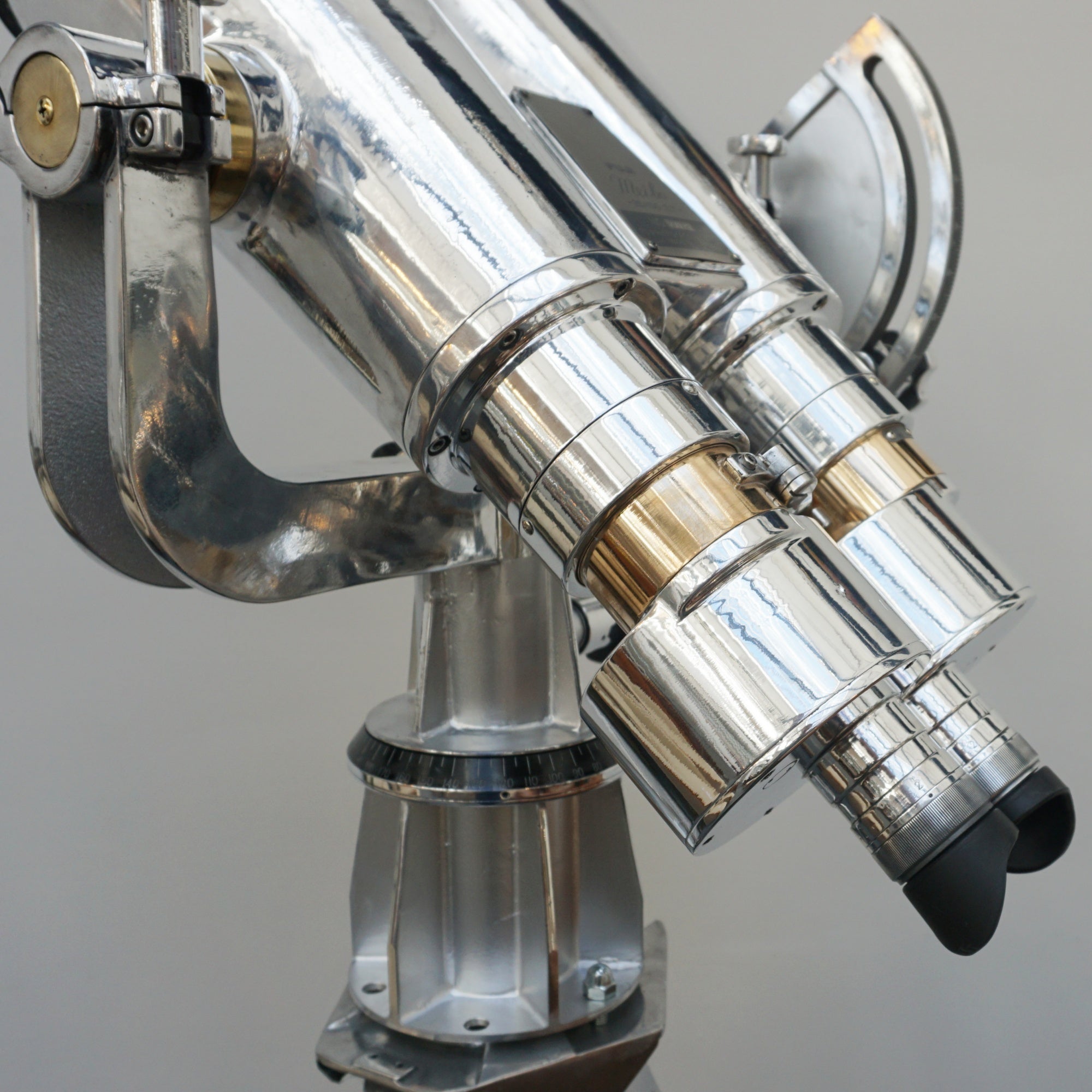 25x150 Fuji Meibo Naval/Marine Binoculars on Tripod Chromed Metal and Brass Full Working Order - Jeroen Markies Art Deco