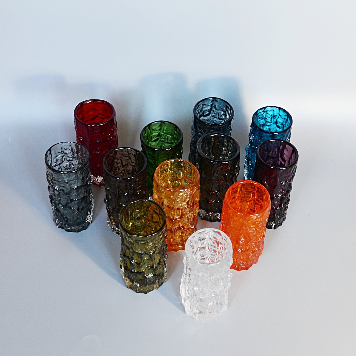 Collection of Twelve Textured 'Cylindrical Bark' Vases