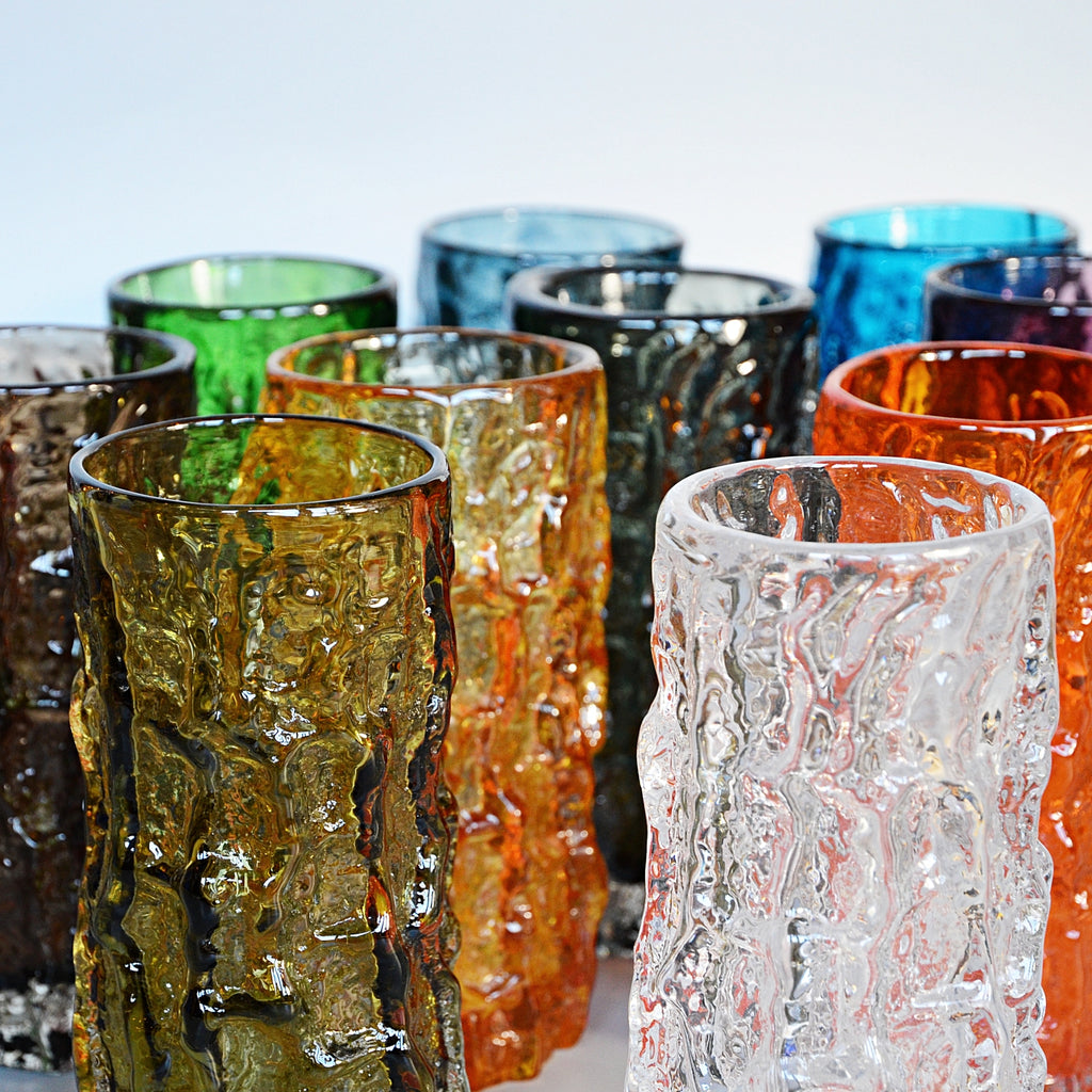 Collection of Twelve Textured 'Cylindrical Bark' Vases