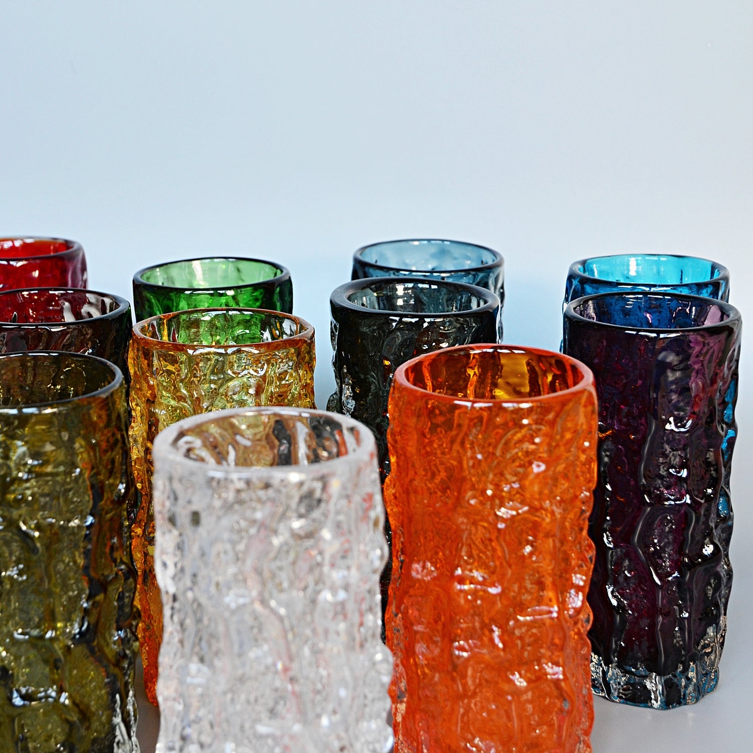 Collection of Twelve Textured 'Cylindrical Bark' Vases