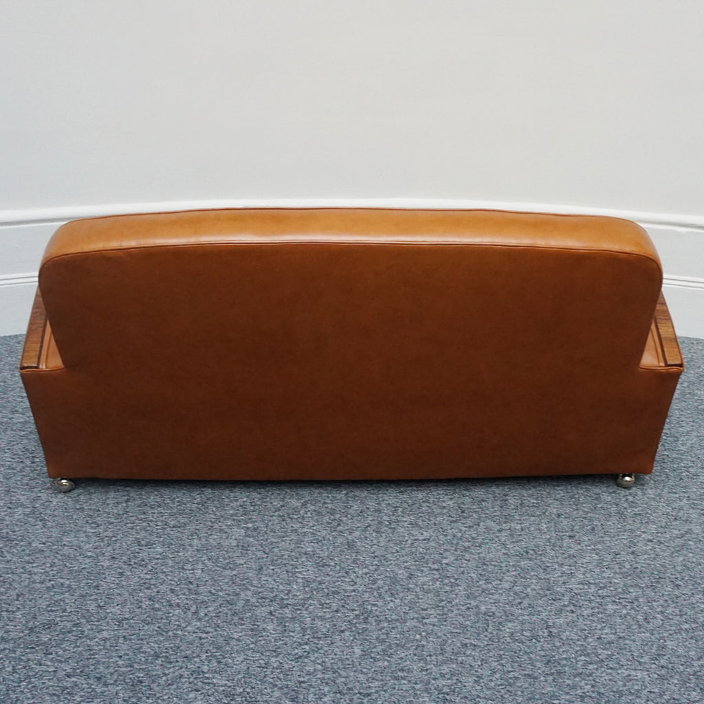 Original Art Deco Three Piece Tank Suite- Brown Leather-Walnut Banding- Jeroen Markies Art Deco