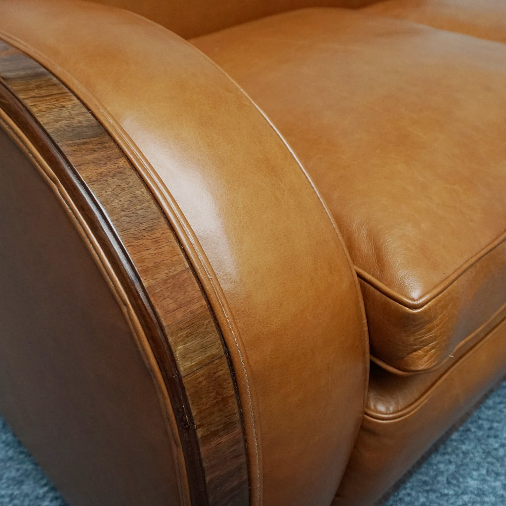 Original Art Deco Three Piece Tank Suite- Brown Leather-Walnut Banding- Jeroen Markies Art Deco