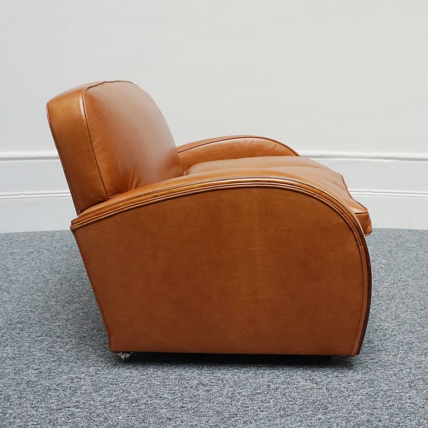 Original Art Deco Three Piece Tank Suite- Brown Leather-Walnut Banding- Jeroen Markies Art Deco