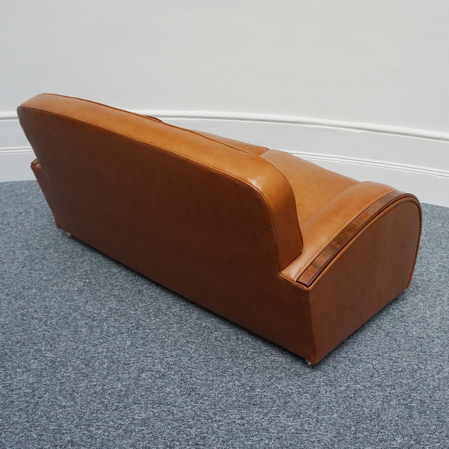 Original Art Deco Three Piece Tank Suite- Brown Leather-Walnut Banding- Jeroen Markies Art Deco