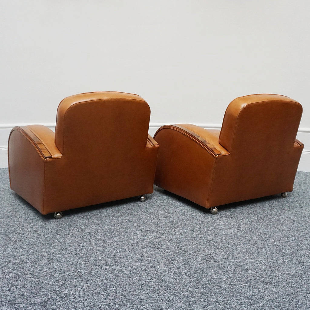 Original Art Deco Three Piece Tank Suite- Brown Leather-Walnut Banding- Jeroen Markies Art Deco