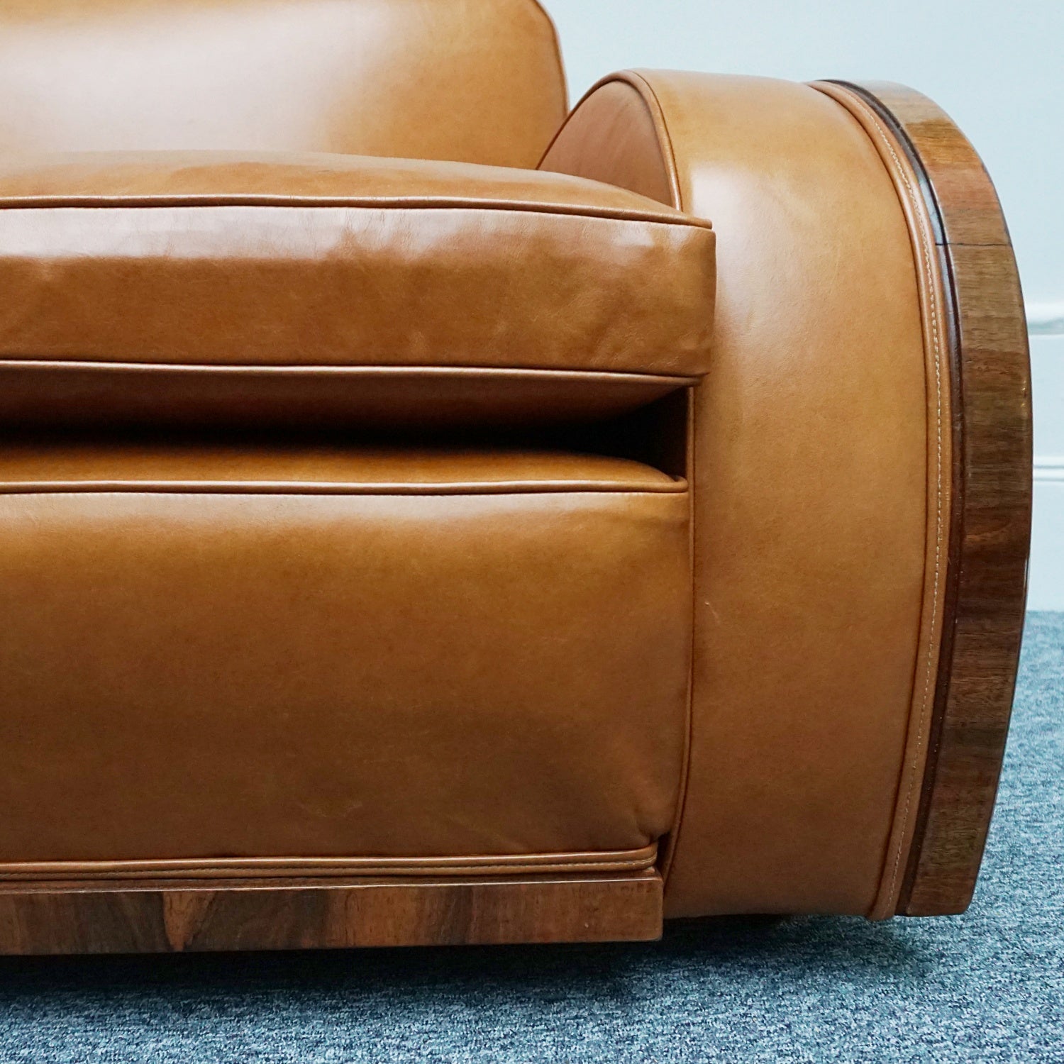 Original Art Deco Three Piece Tank Suite- Brown Leather-Walnut Banding- Jeroen Markies Art Deco